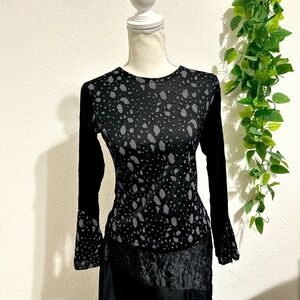 Euro Y2K Black and Gray sparkle bell sleeve top
